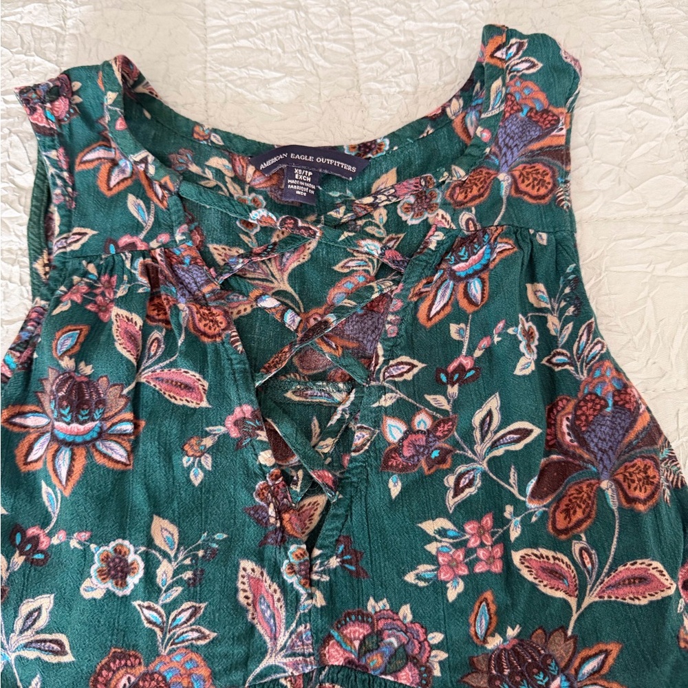 American Eagle Outfitters Green Floral Blouse - Picture 2 of 4